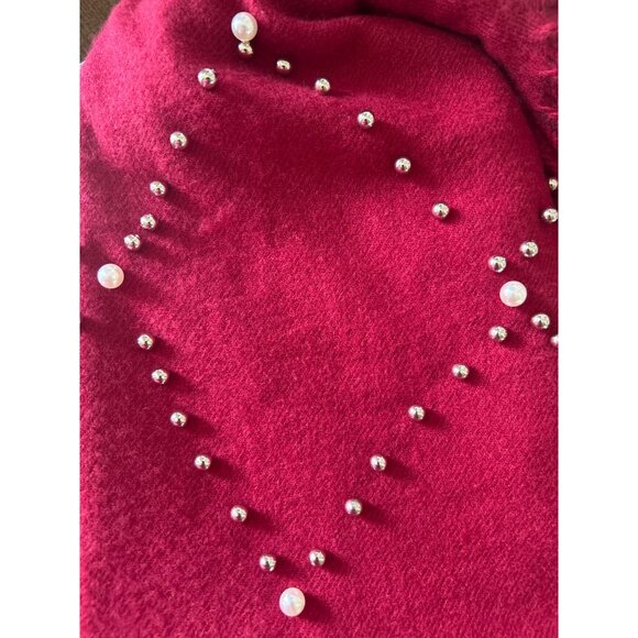 Jessica McClintock Dark Red Shawl With Pearl/Silver Ball Accents - Picture 8 of 8